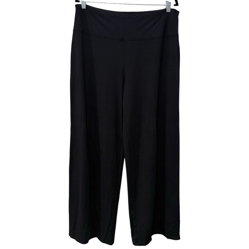 J Jill Wearever Pants Womens Sz L Black Wide Full Leg Smooth Fit Pull On Stretch